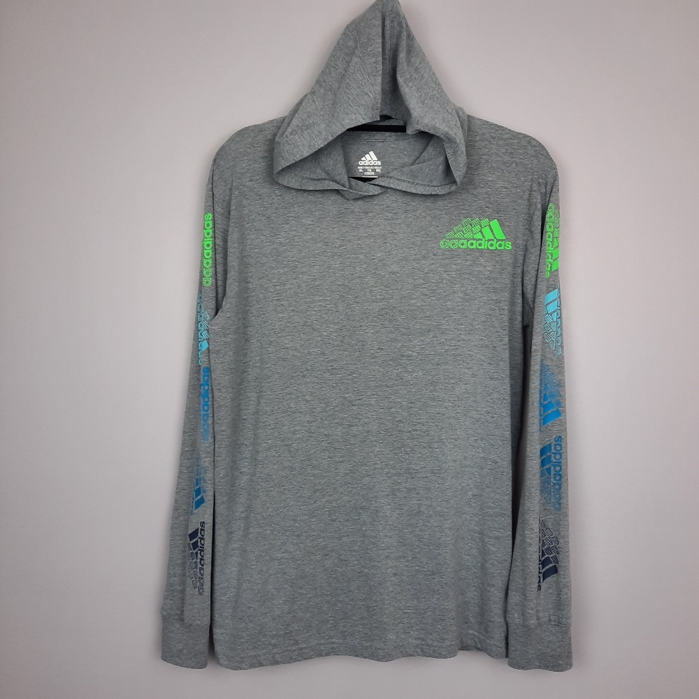 Adidas Boys' Gray Green and Blue Lightweight Hooded Sweatshirt size XL